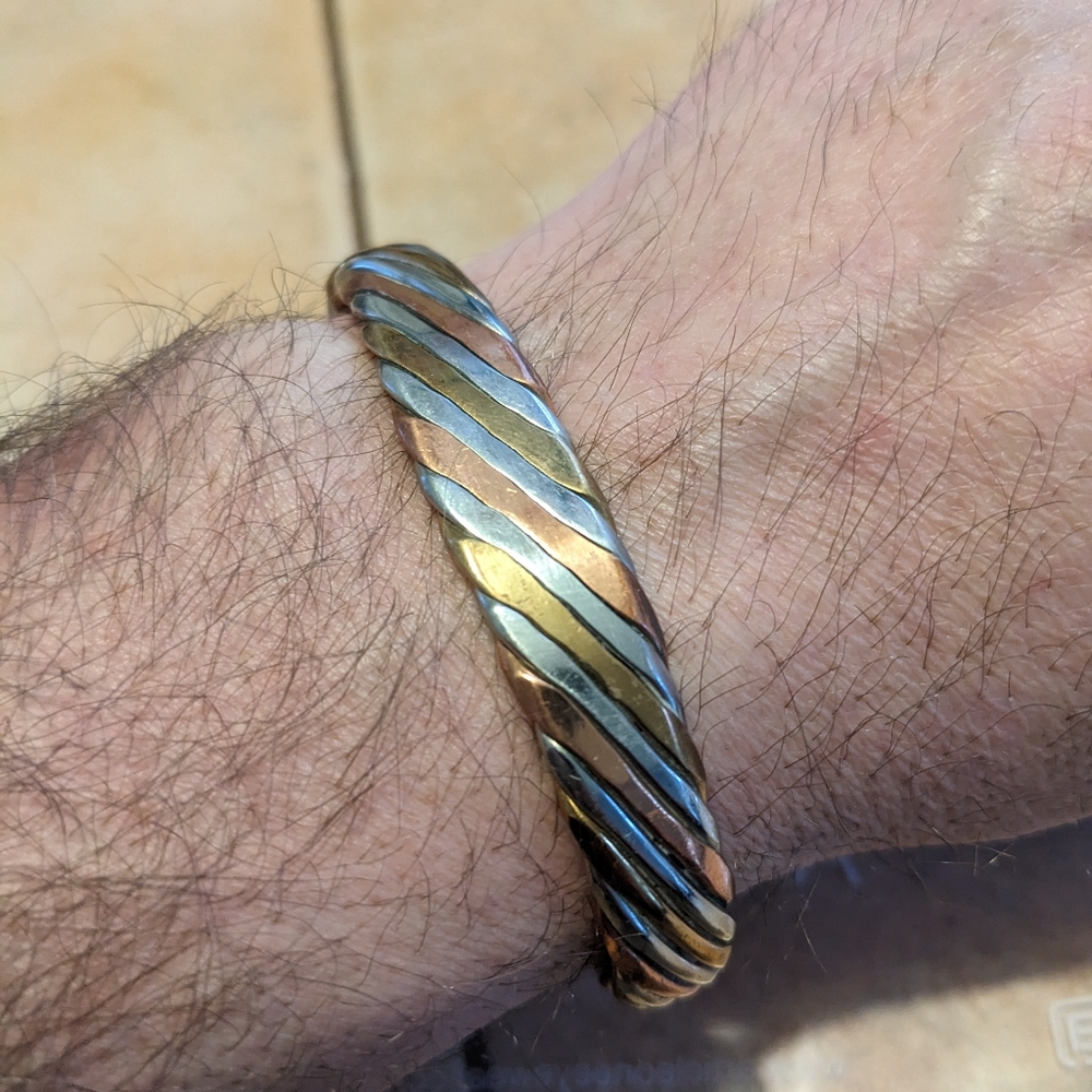 Tri color bracelet copper silver brass tone